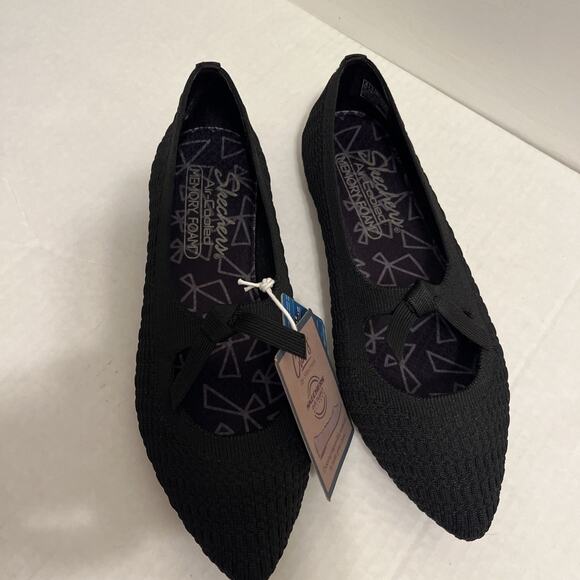 Skechers Cleo Point Washable Recycled Knit Flats Nostalgic Days Black Size 6 - Picture 2 of 12